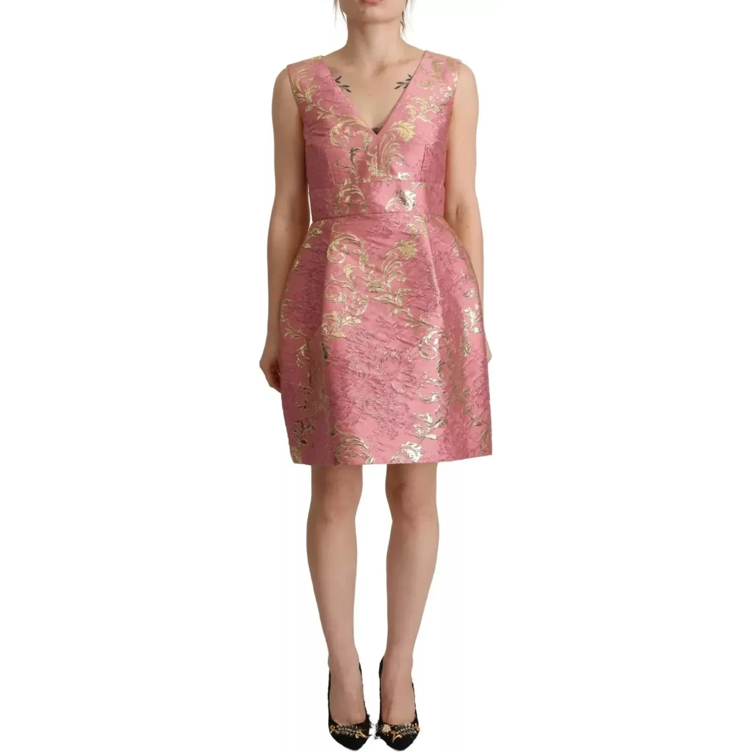 Dolce & Gabbana Sundress Pink Floral Jacquard Sleeveless Mini Dress