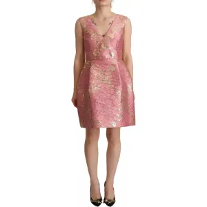 Dolce & Gabbana Sundress Pink Floral Jacquard Sleeveless Mini Dress