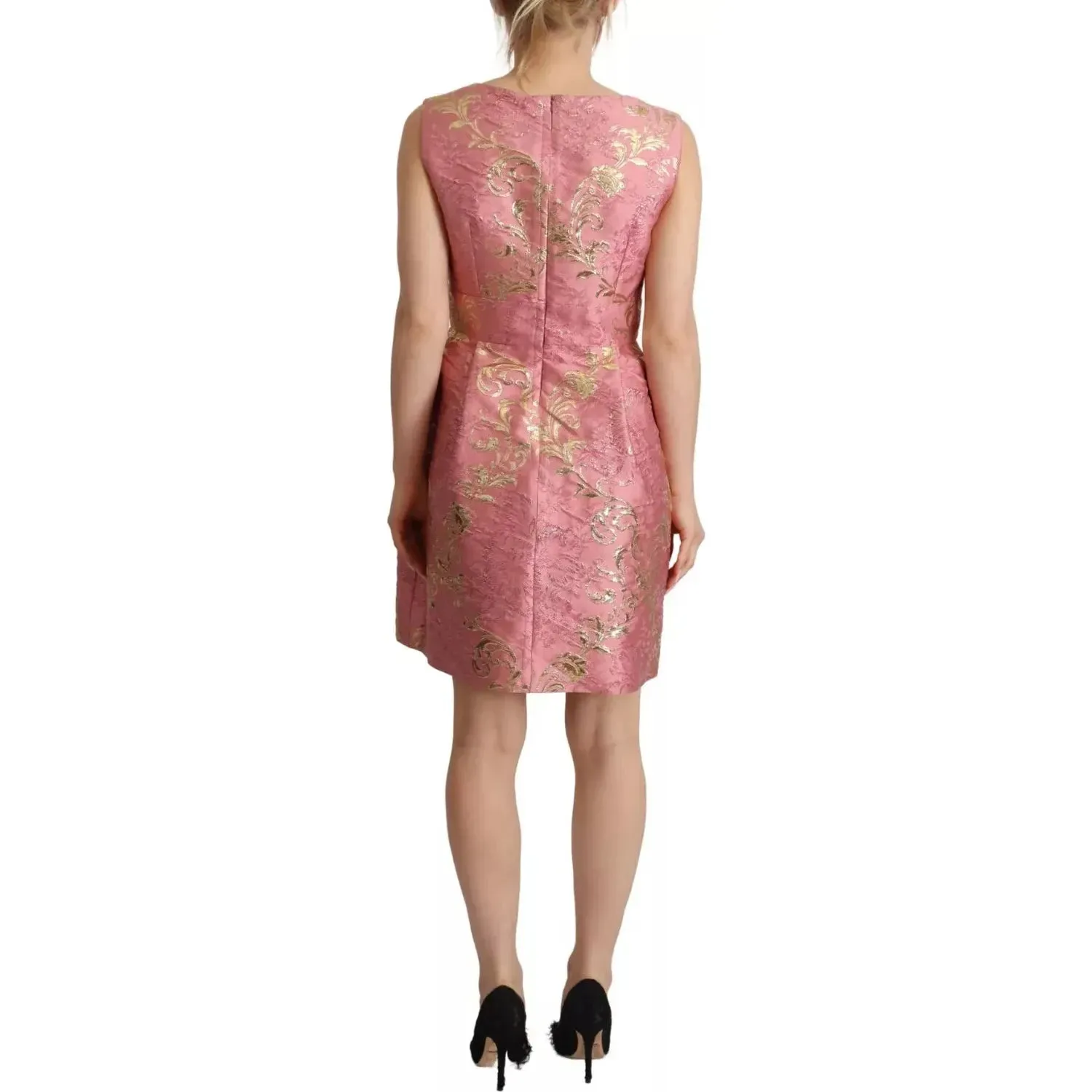 Dolce & Gabbana Sundress Pink Floral Jacquard Sleeveless Mini Dress