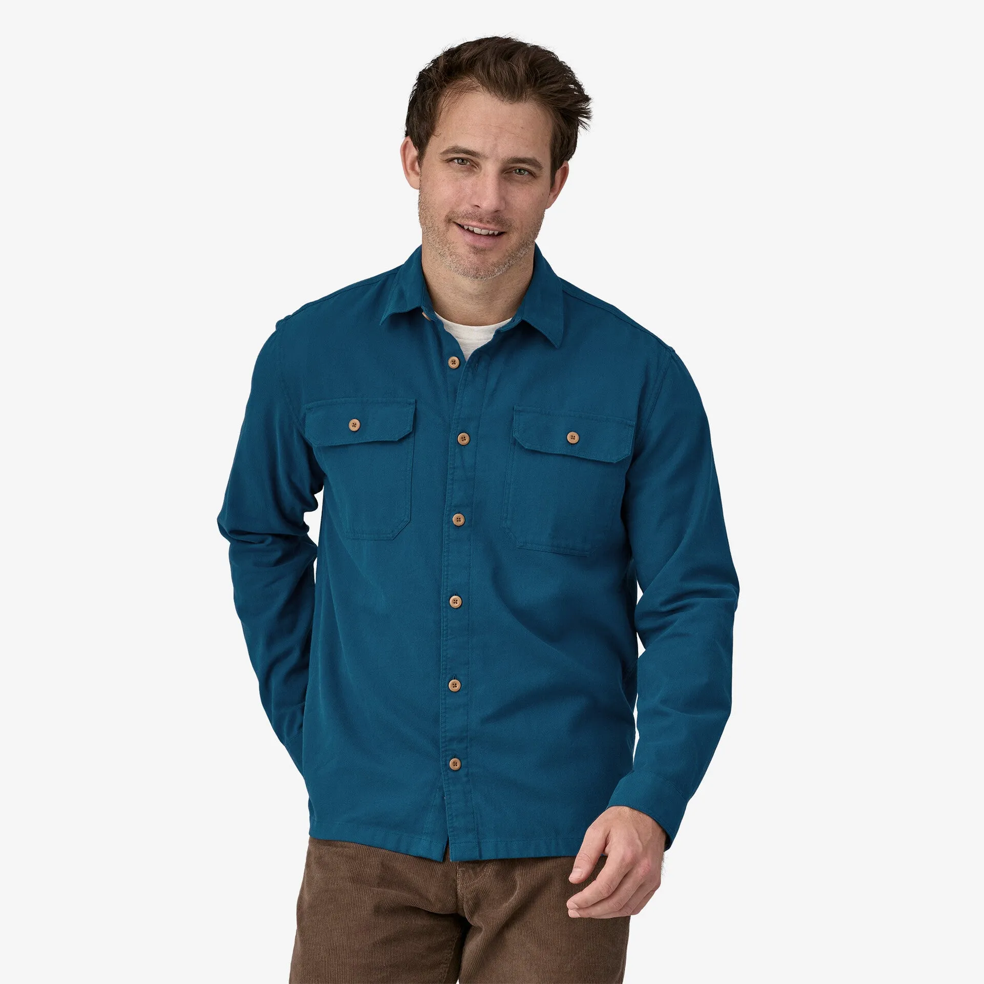 Fjord Patagonia Men's Mid-Weight Organic Cotton Flannel Long Sleeve Shirt , lagom blue
