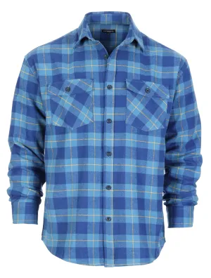 Gioberti Men's Blue / Cobalt / Yellow Highlight Plaid Checkered Brushed Flannel Shirt