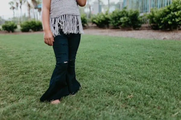 Girl's Black Denim Flare Pants