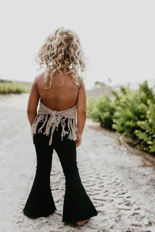 Girl's Black Denim Flare Pants