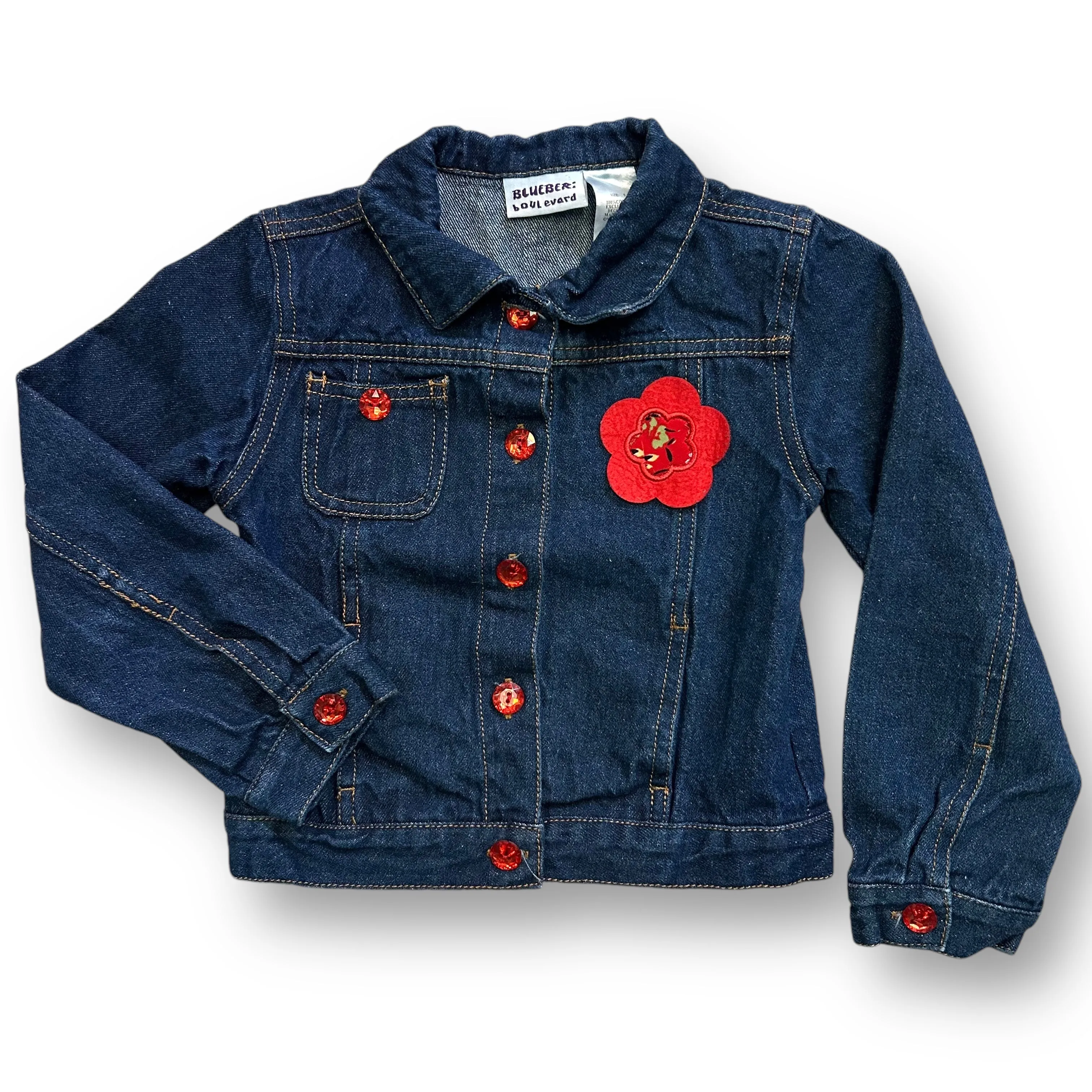Girls Blueberi Boulevard Size 5 Denim Floral Accent Jean Jacket