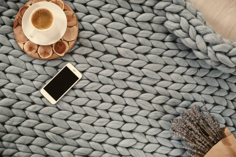 Gray Chunky Knit Blanket, Giant Knit Blanket, King Knit Blanket Wool 88" x 108" Large Blanket, Chunky yarn blanket, Silver Chunky knit, Grey