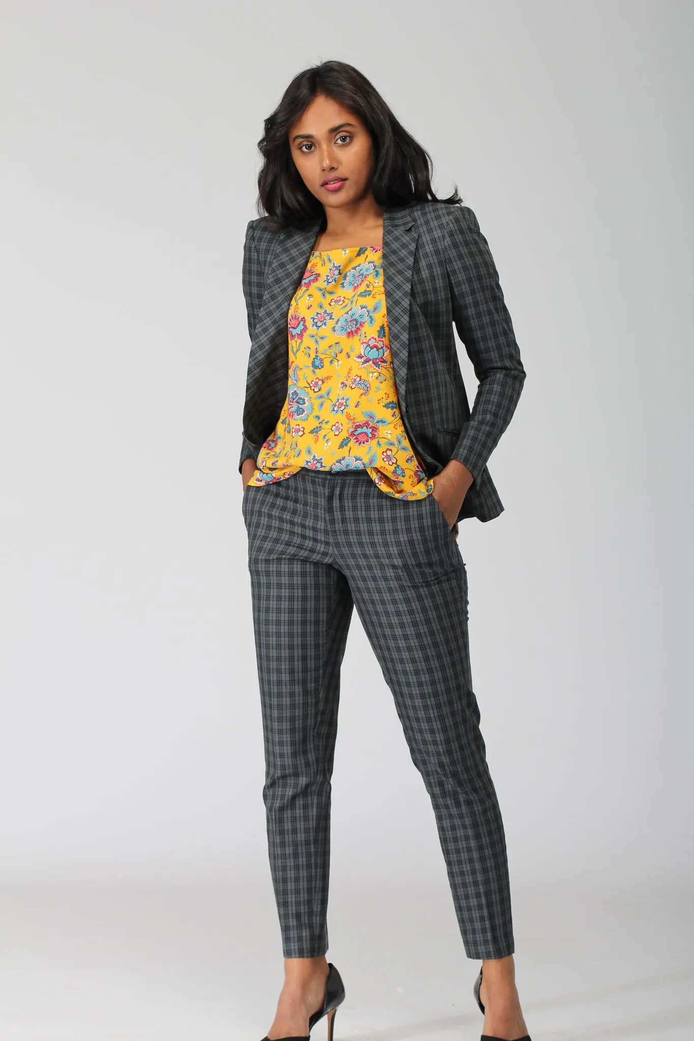 Green Plaid Cotton Blazer