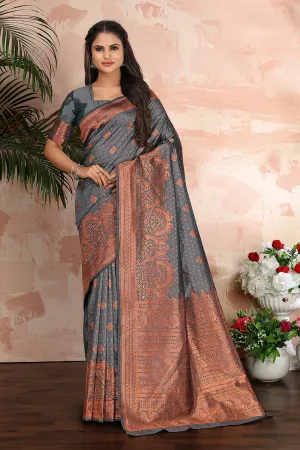 Grey woven banarasi silk traditional saree