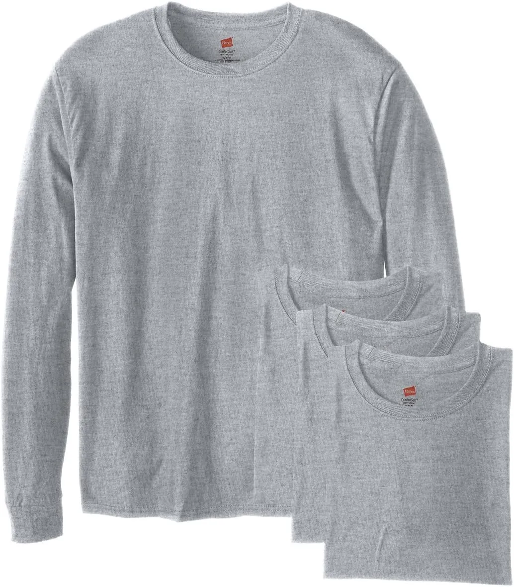 Hanes Essentials Men's Long Sleeve T-Shirt Pack, Men's Long Sleeve Tees, Crewneck Cotton T-Shirts, 4-Pack