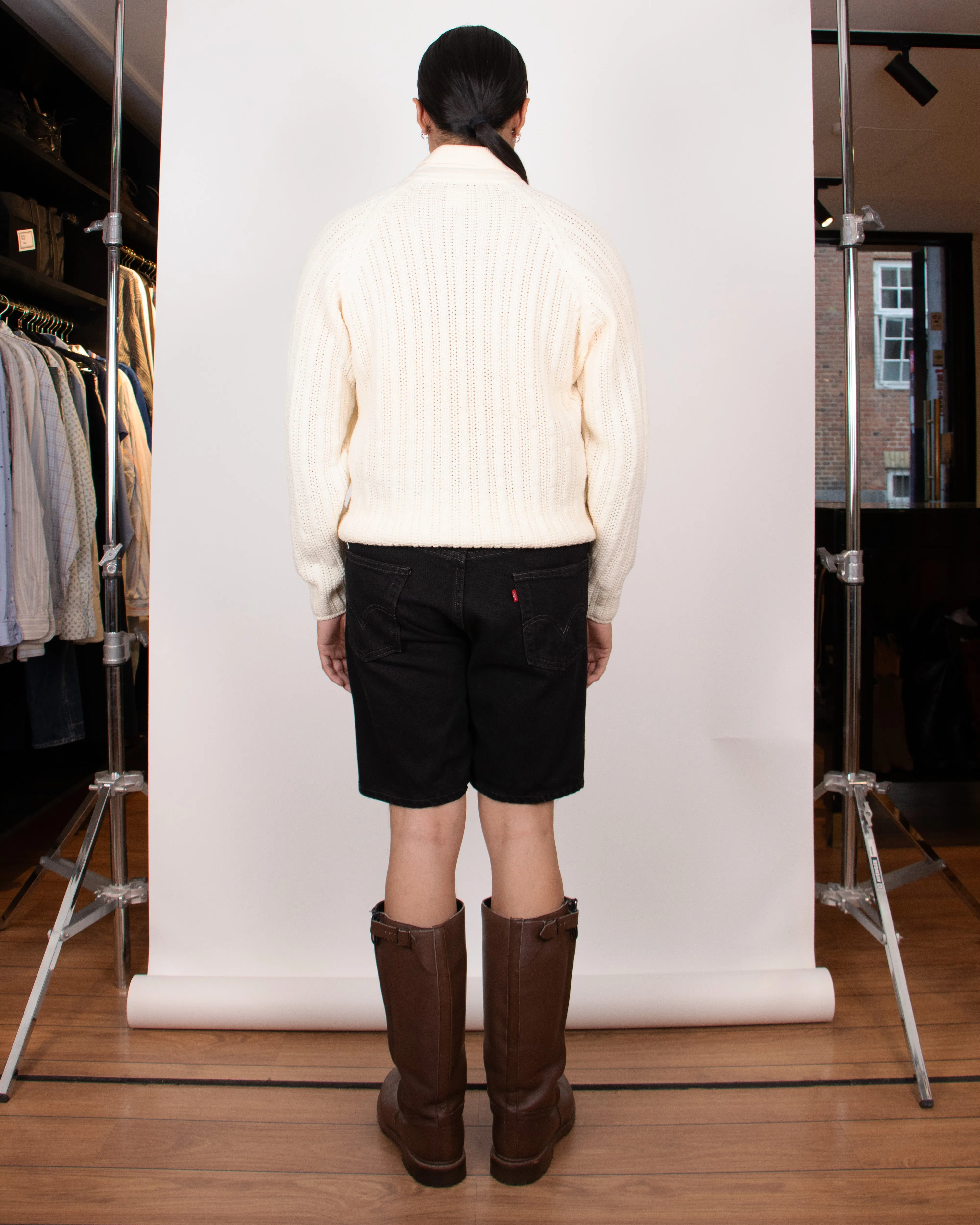 Hermès Ivory V-neck Chunky Wool Knit S