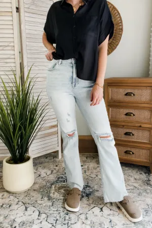 High Rise Distressed Flare
