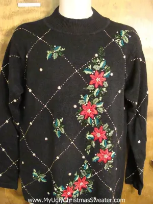 Horrible Black Ugly Christmas Sweater with Poinsettias