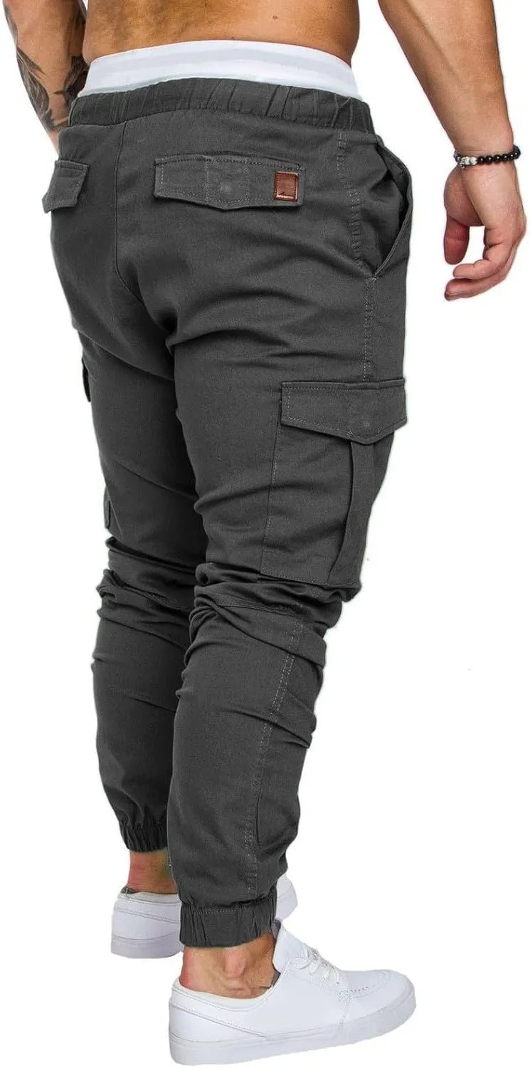Joggers for Men Big and Tall Slim Fit Cargo Pants Drawstring Elastic Waist Pants Solid Hiking Pants Casual Dress Pants