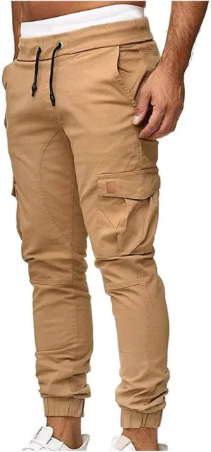 Joggers for Men Big and Tall Slim Fit Cargo Pants Drawstring Elastic Waist Pants Solid Hiking Pants Casual Dress Pants