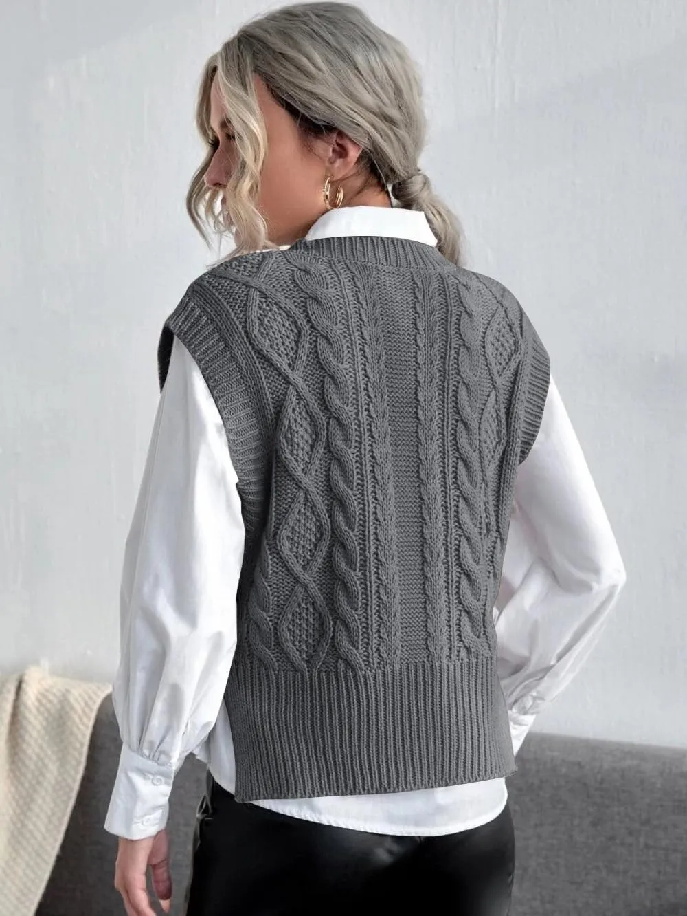 Jumppmile Womens V Neck Sweater Vest Sleeveless Pullover Crop Sweater Vest