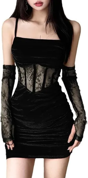 Lace Dress for Women Spaghetti Straps Bodycon Mini Dress Strappy Short Dress