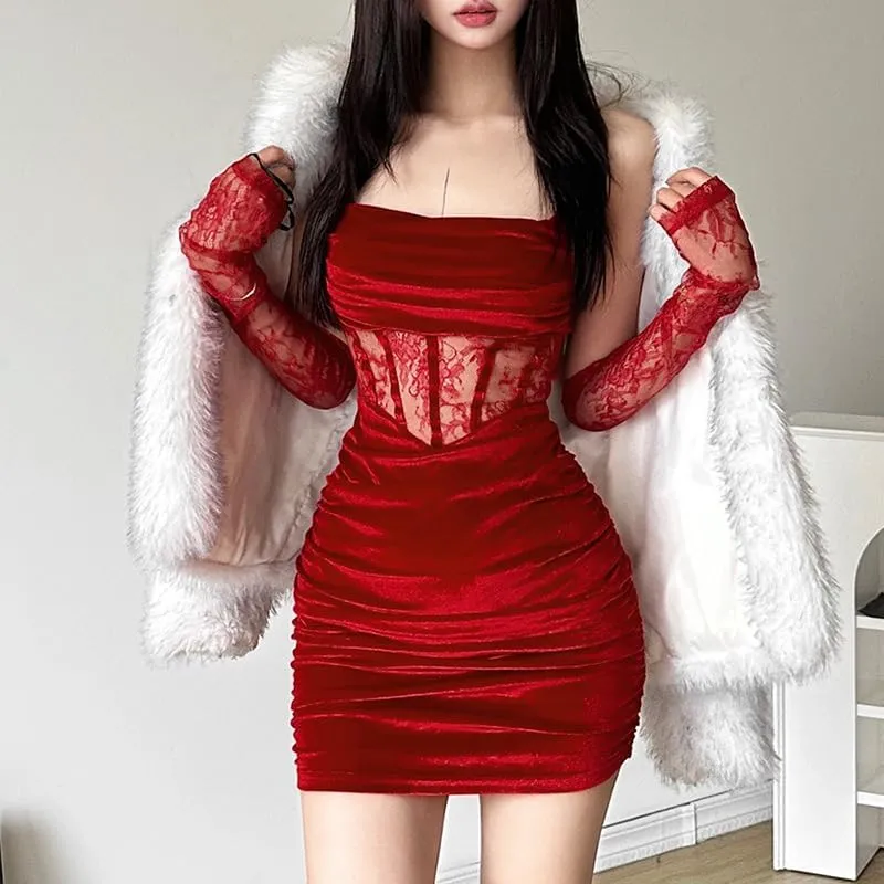 Lace Dress for Women Spaghetti Straps Bodycon Mini Dress Strappy Short Dress