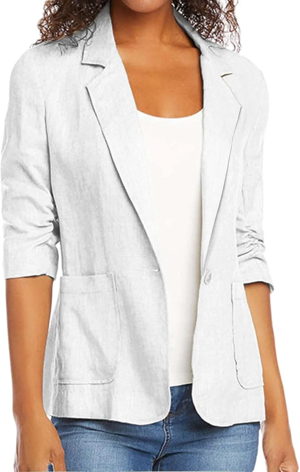 Linen Blazer for Women 2024 3/4 Sleeve Suit Jackets Lightweight Casual Work Jacket Summer Trendy Cardigan