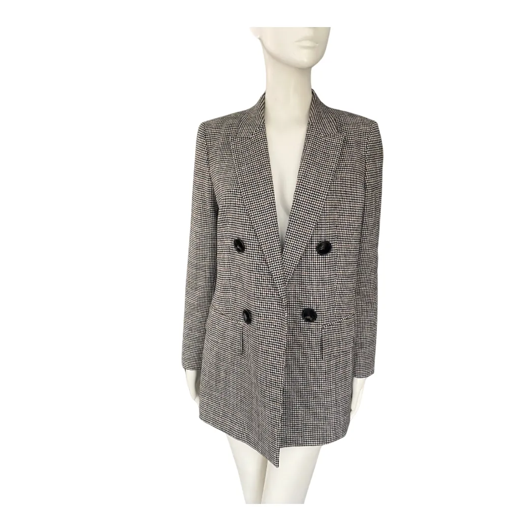 Massimo Dutti Check Wool Blazer Grey SIZE 12