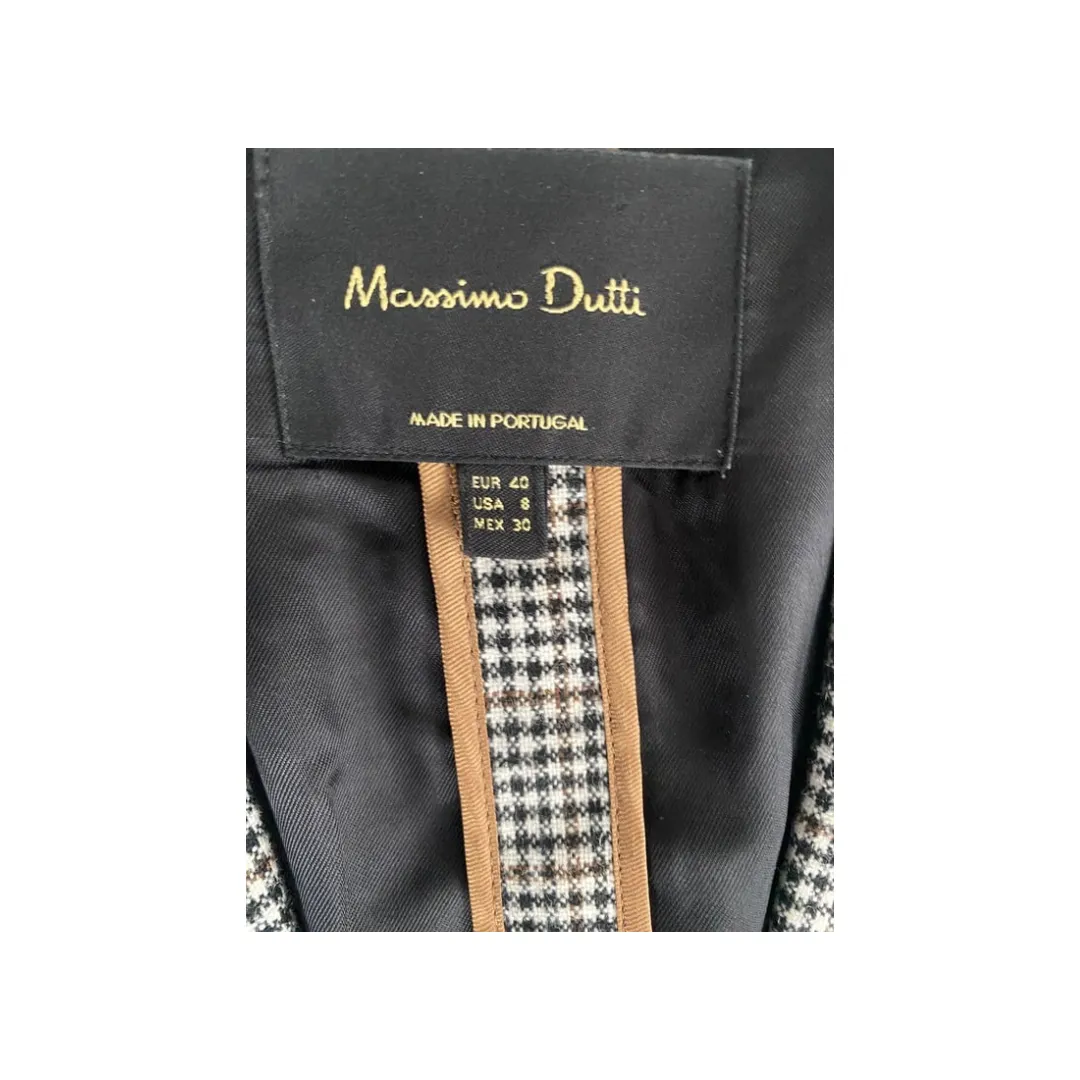 Massimo Dutti Check Wool Blazer Grey SIZE 12