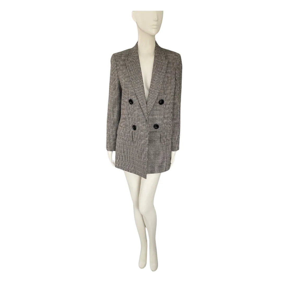 Massimo Dutti Check Wool Blazer Grey SIZE 12