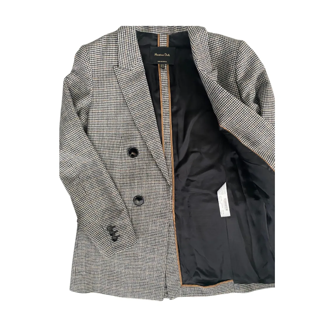 Massimo Dutti Check Wool Blazer Grey SIZE 12