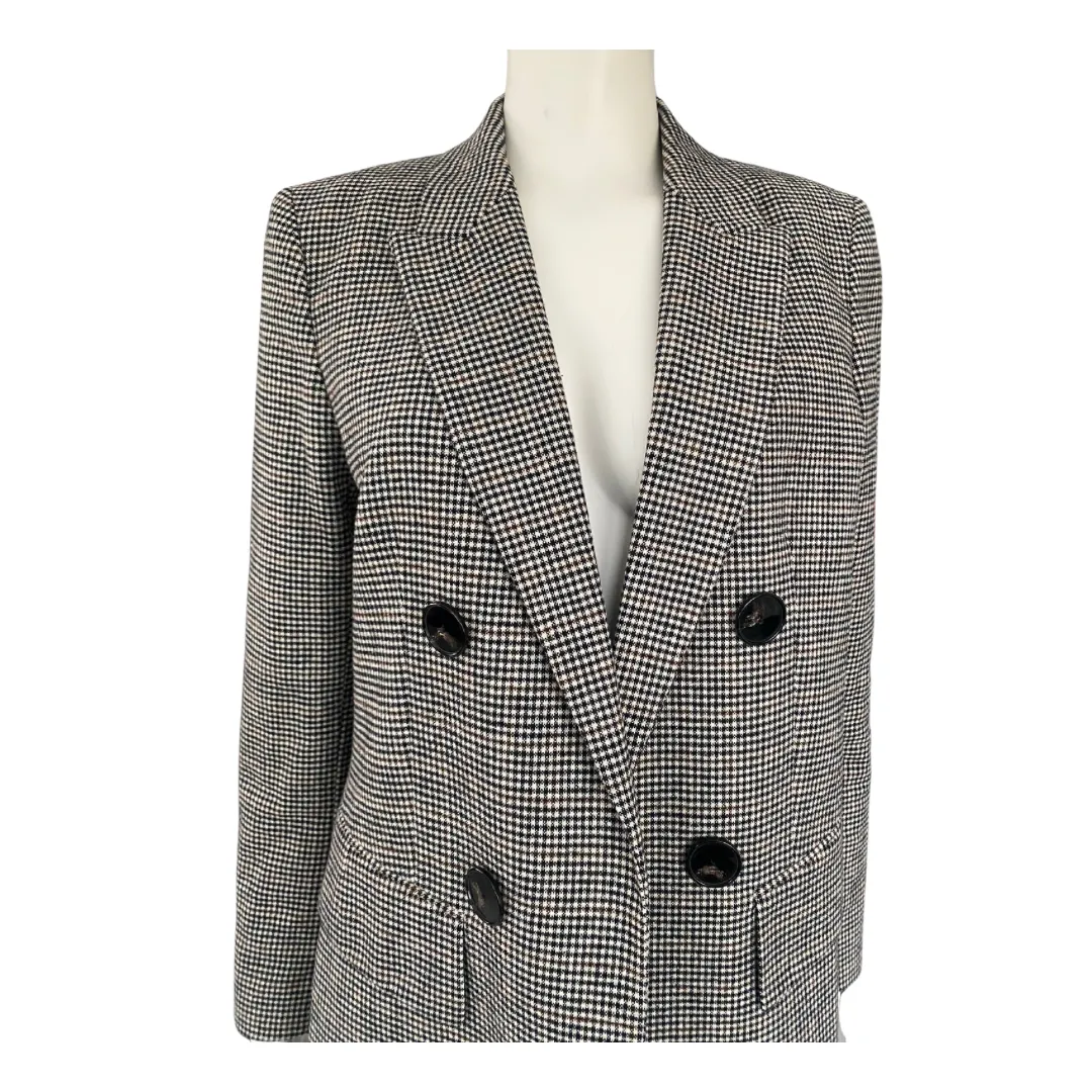 Massimo Dutti Check Wool Blazer Grey SIZE 12