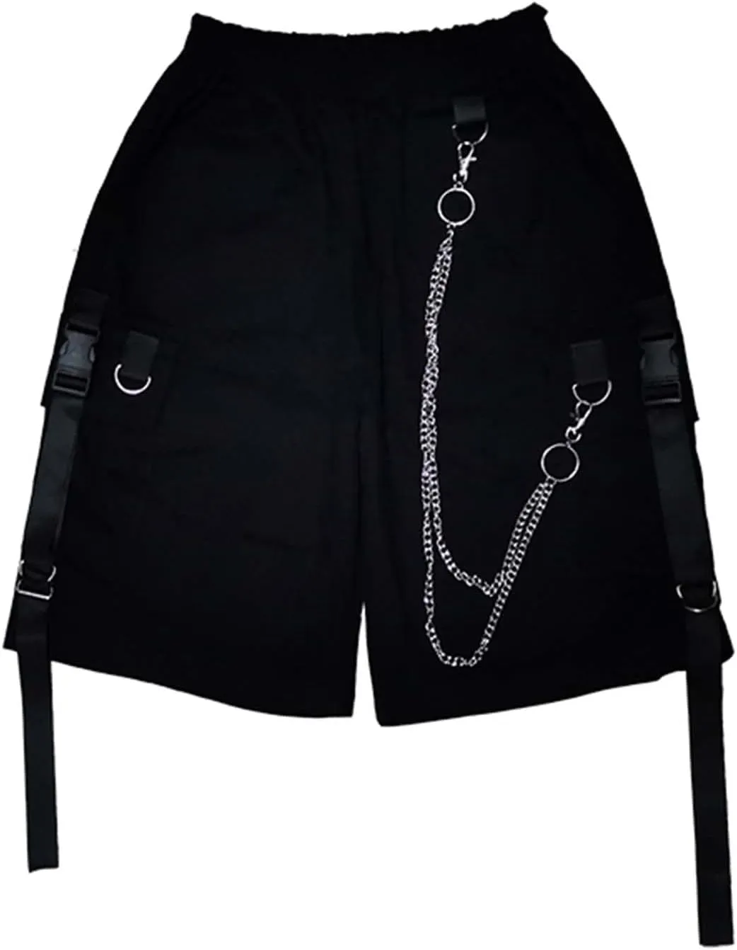 MEINVQIAOTI Black Cargo Pants for Women Street Harajuku Loose Straight Shorts Black Pants with Chains