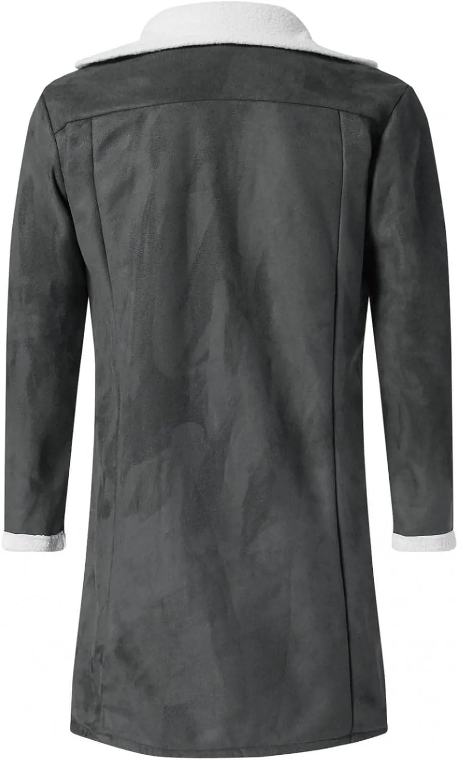 Mens Faux Leather Sherpa Lined Long Jacket Fur Collar Long Trench Coats Sheepskin Fleece Coat Double Breasted with Pockets
