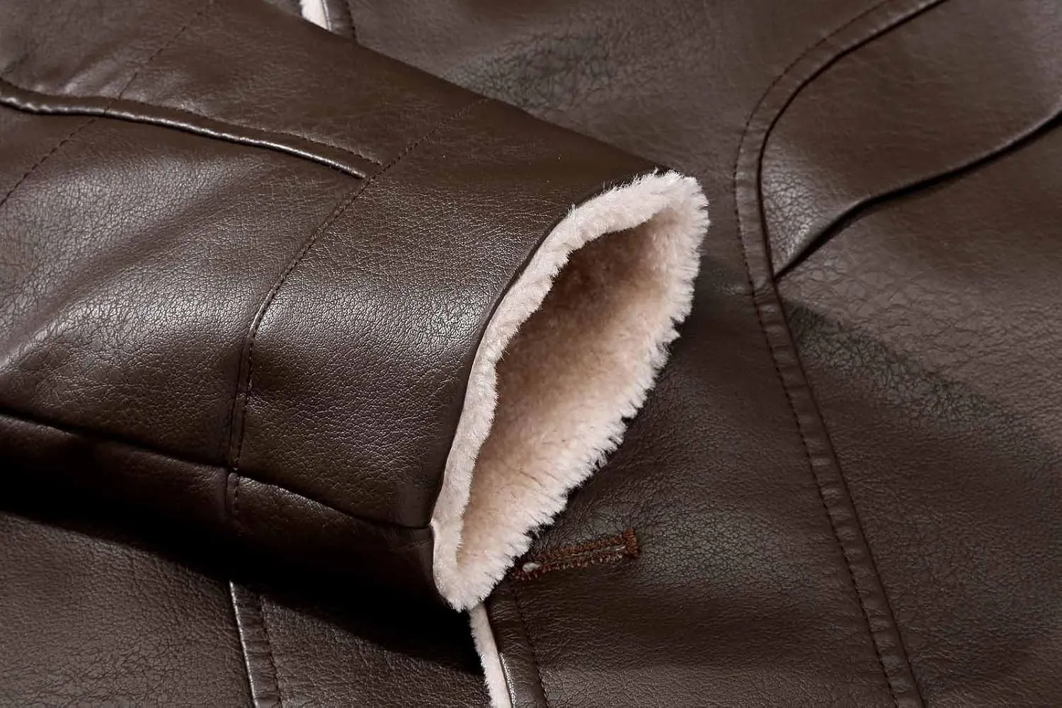 Mens Leather Jacket Fleece Lined Motorcycle Jacket Button Down Faux Leather Jacket Notch Lapel Coat Warm Winter Jacket