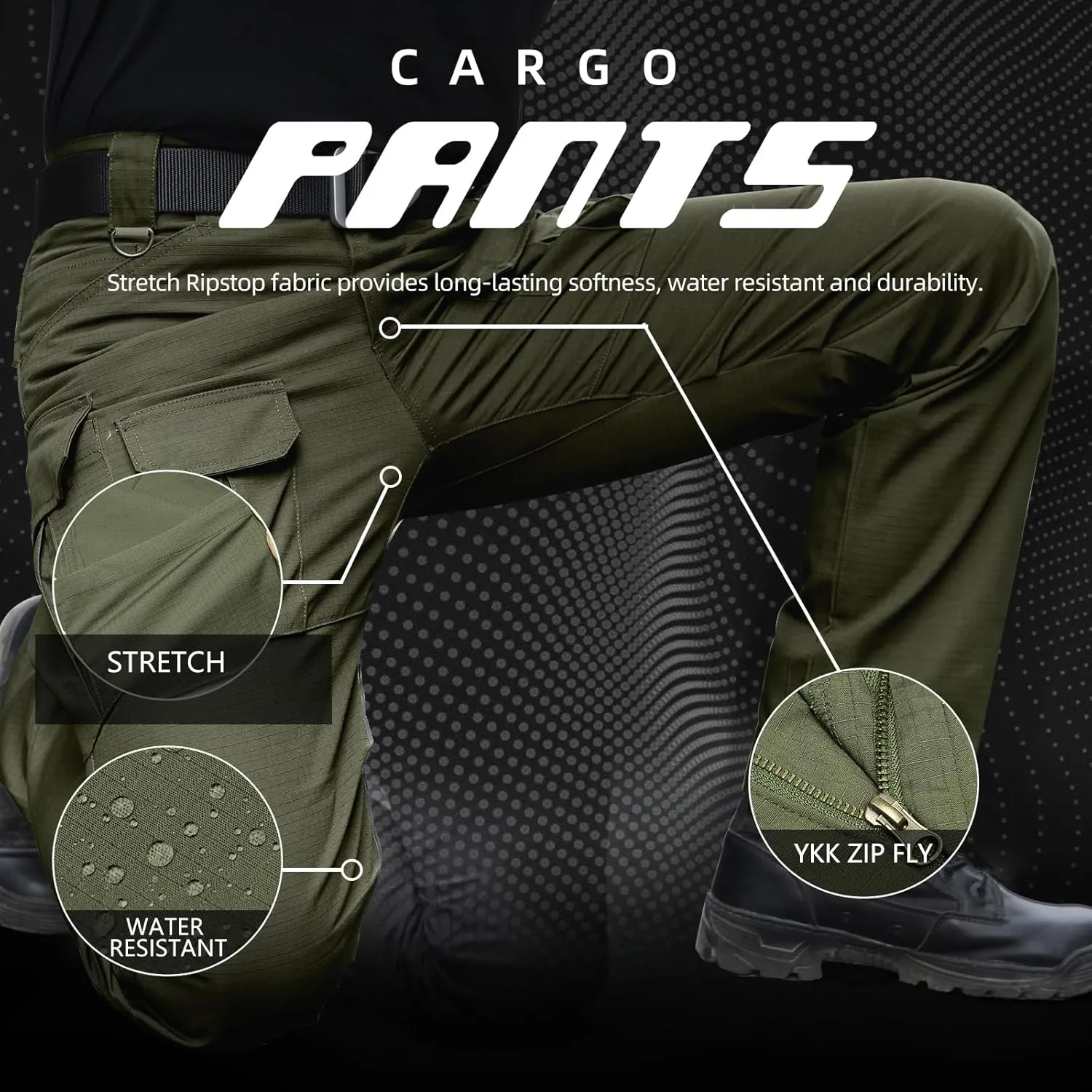 Men's Stretch Tactical Pants Water Resistant Ripstop Cargo Pants Outdoor Lightweight EDC Work Hiking Pants