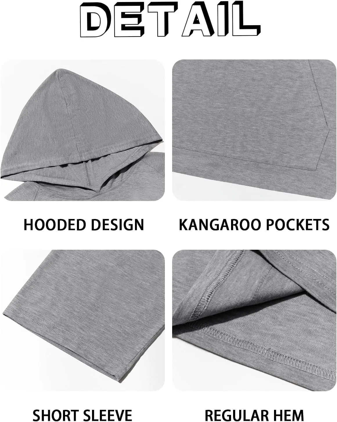 Men's Thin Hooded T Shirt Sweatshirts Short Sleeve Cool Solid Color Pullover Hoodies with Kangaroo Pockets