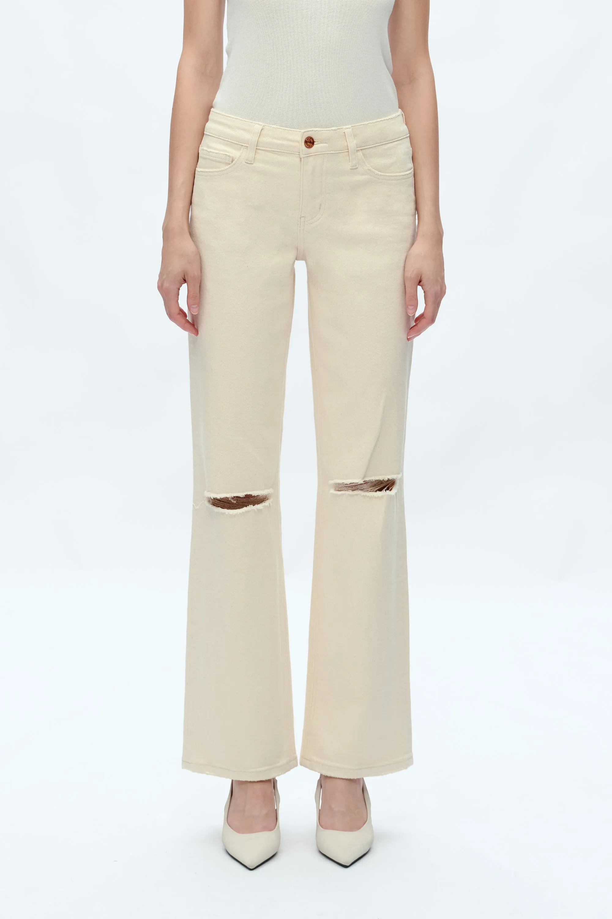 Mid Rise Straight Denim Jeans - Natural