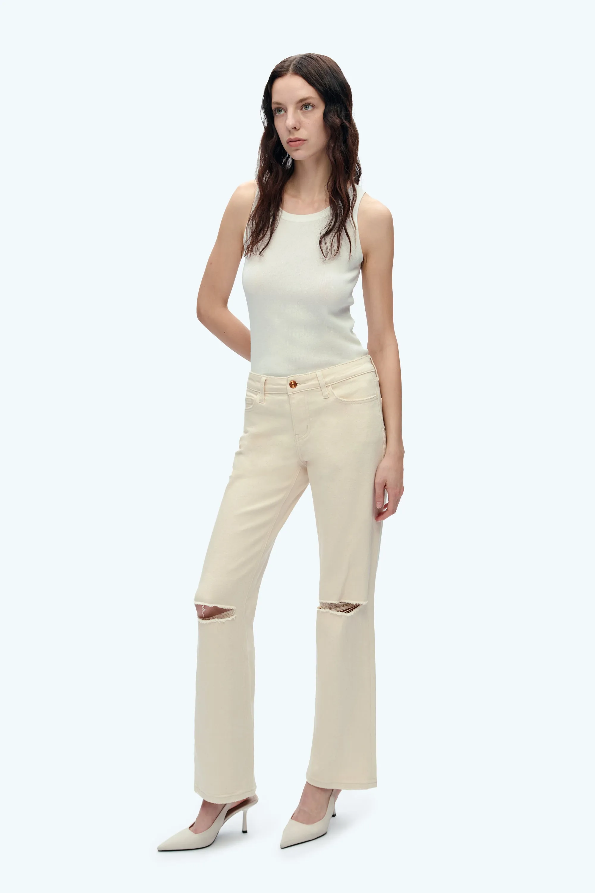 Mid Rise Straight Denim Jeans - Natural