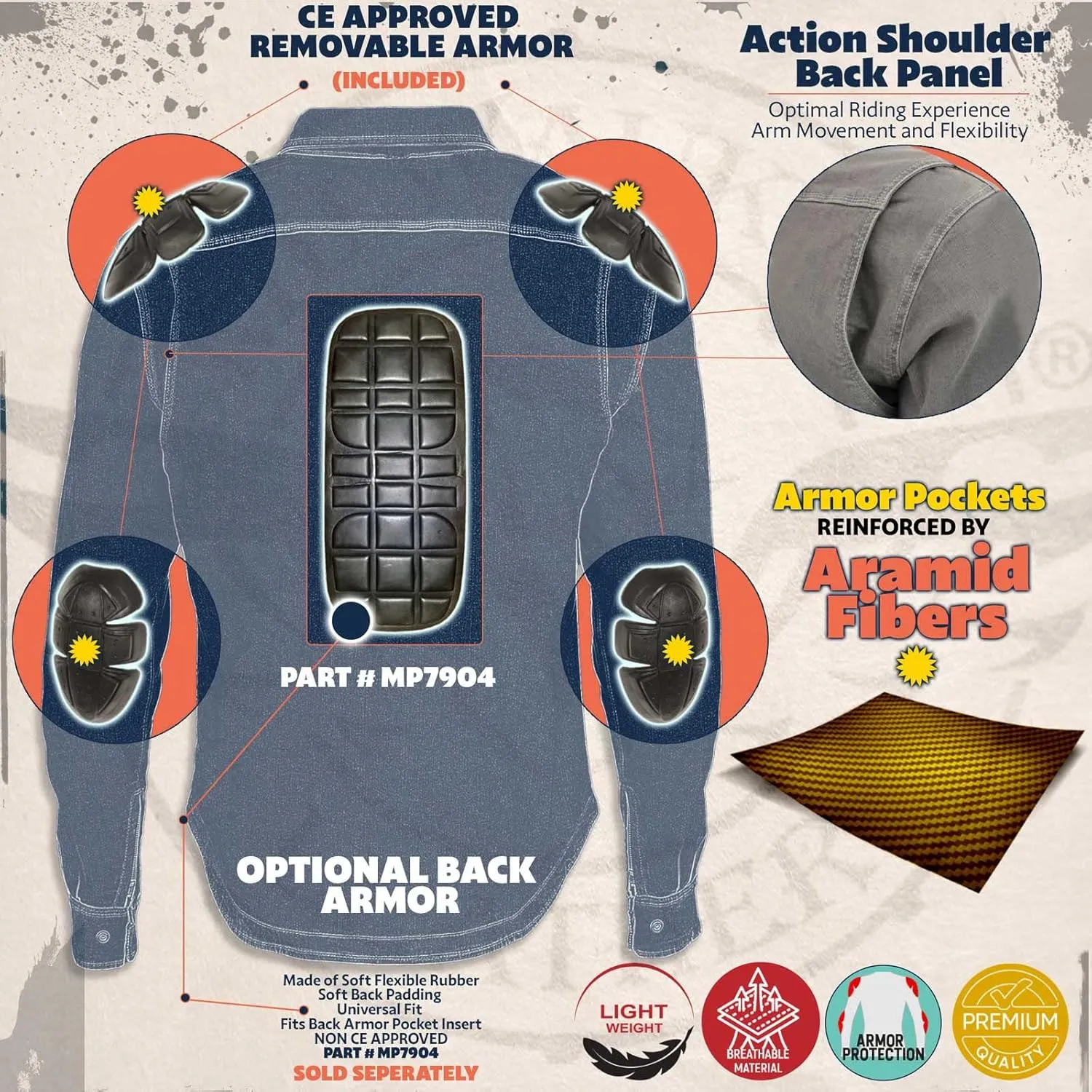 Milwaukee Leather Men's Long Sleeve Flannel Biker Shirts w/CE Armor - Reinforced w/Aramid Fibers