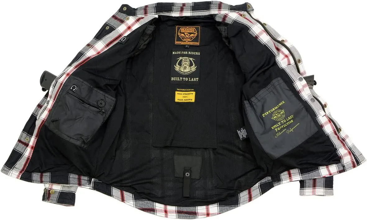 Milwaukee Leather Men's Long Sleeve Flannel Biker Shirts w/CE Armor - Reinforced w/Aramid Fibers