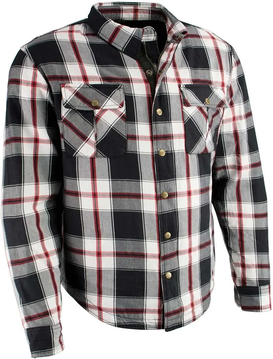 Milwaukee Leather Men's Long Sleeve Flannel Biker Shirts w/CE Armor - Reinforced w/Aramid Fibers