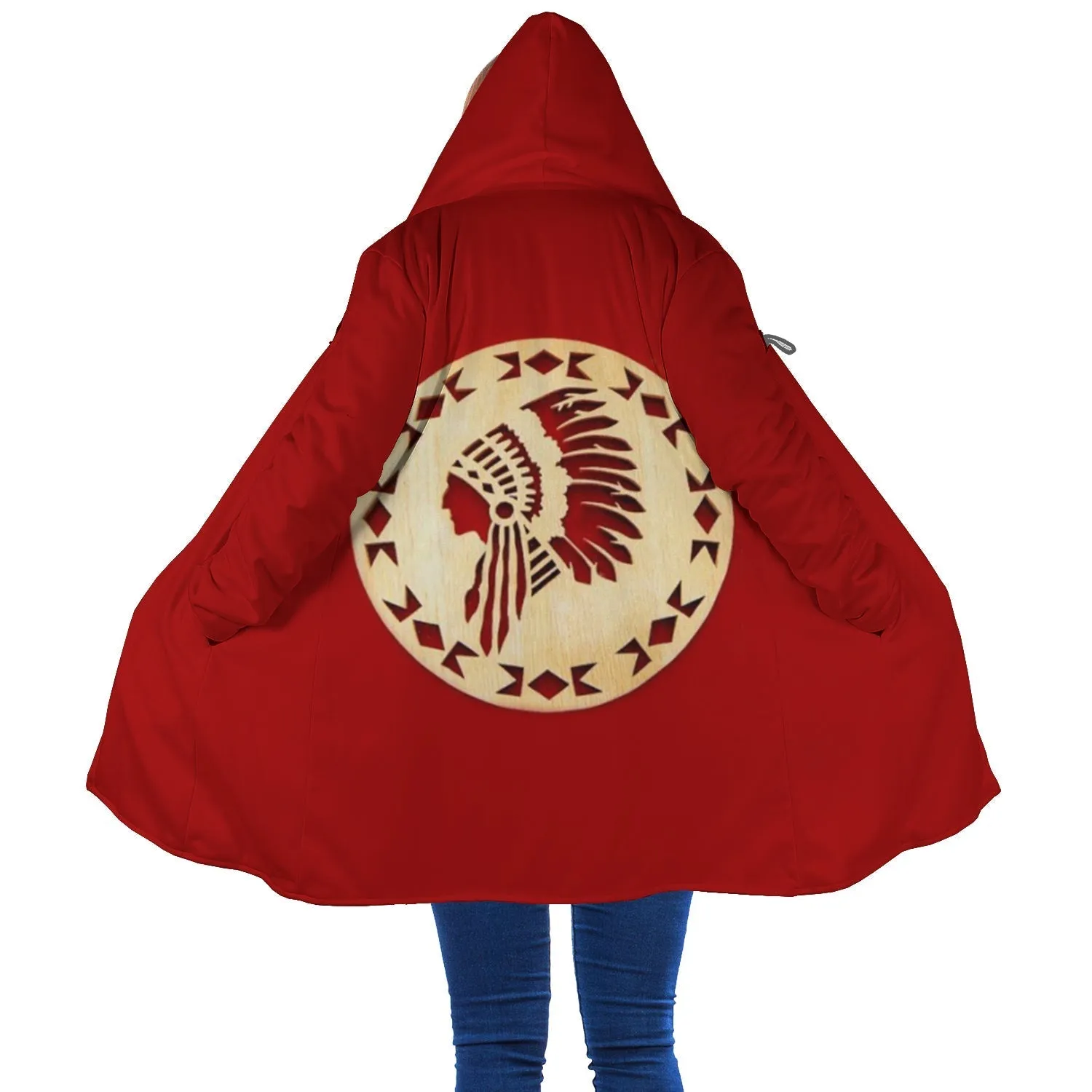 Native American Pride Horn Button Long Fleece Windbreaker WCS