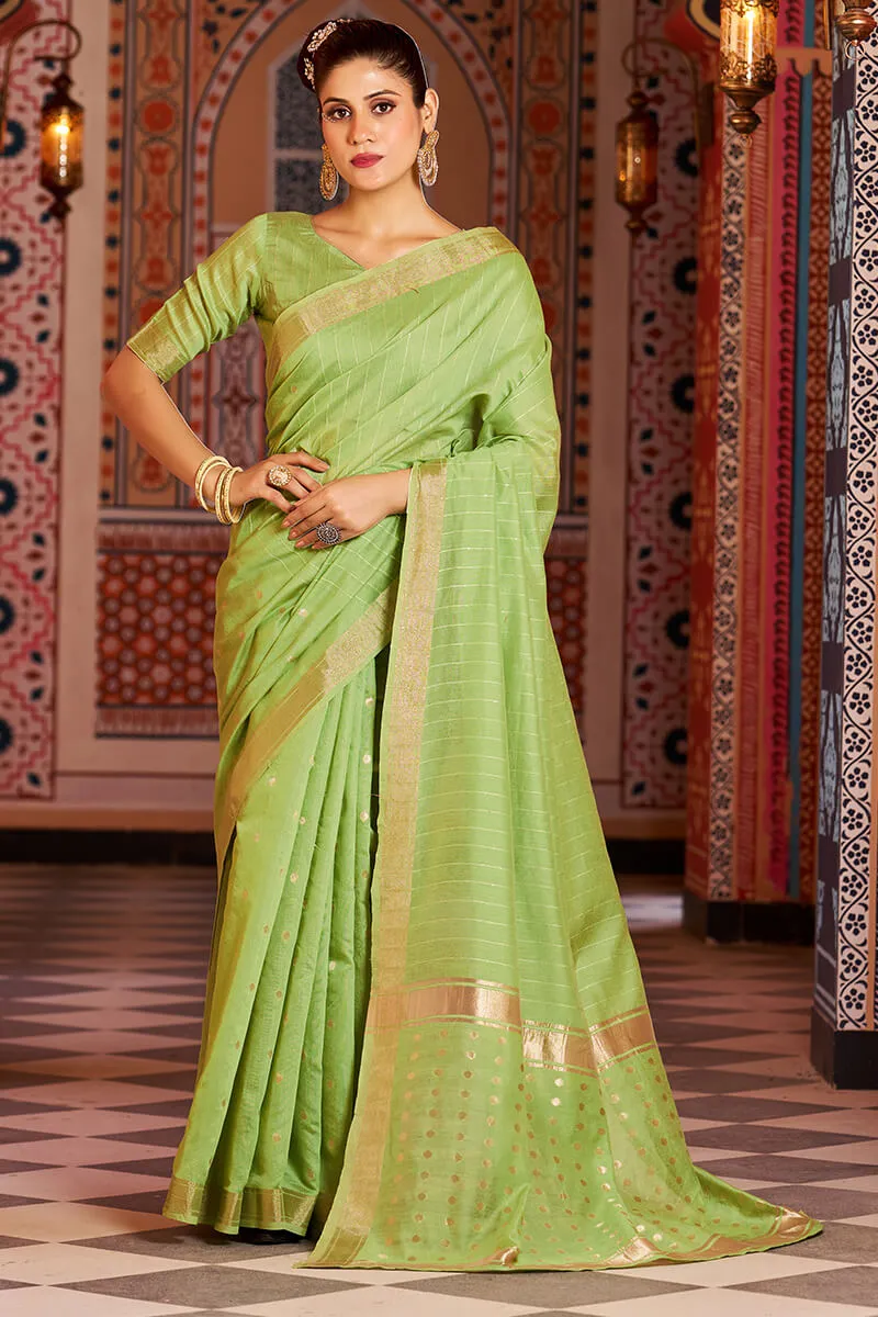 Nemesis Green Linen Cotton Silk Saree With Propinquity Blouse Piece