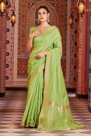 Nemesis Green Linen Cotton Silk Saree With Propinquity Blouse Piece
