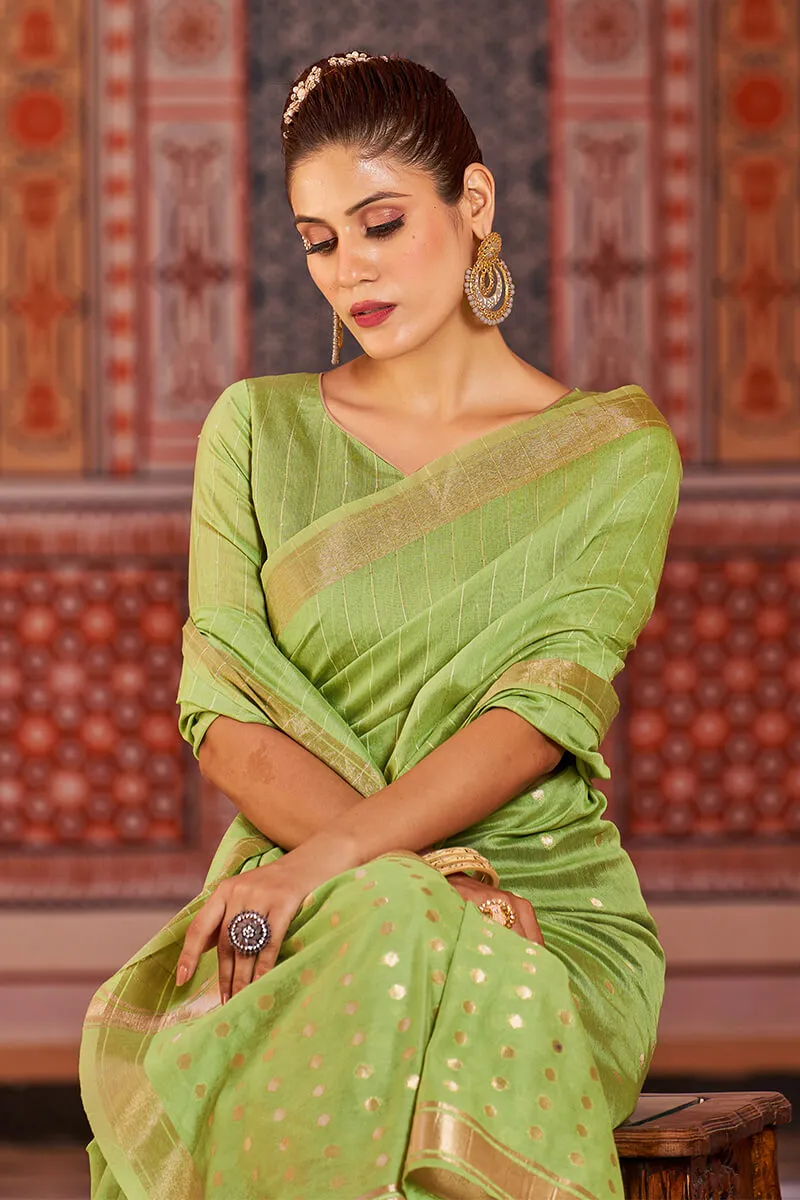 Nemesis Green Linen Cotton Silk Saree With Propinquity Blouse Piece