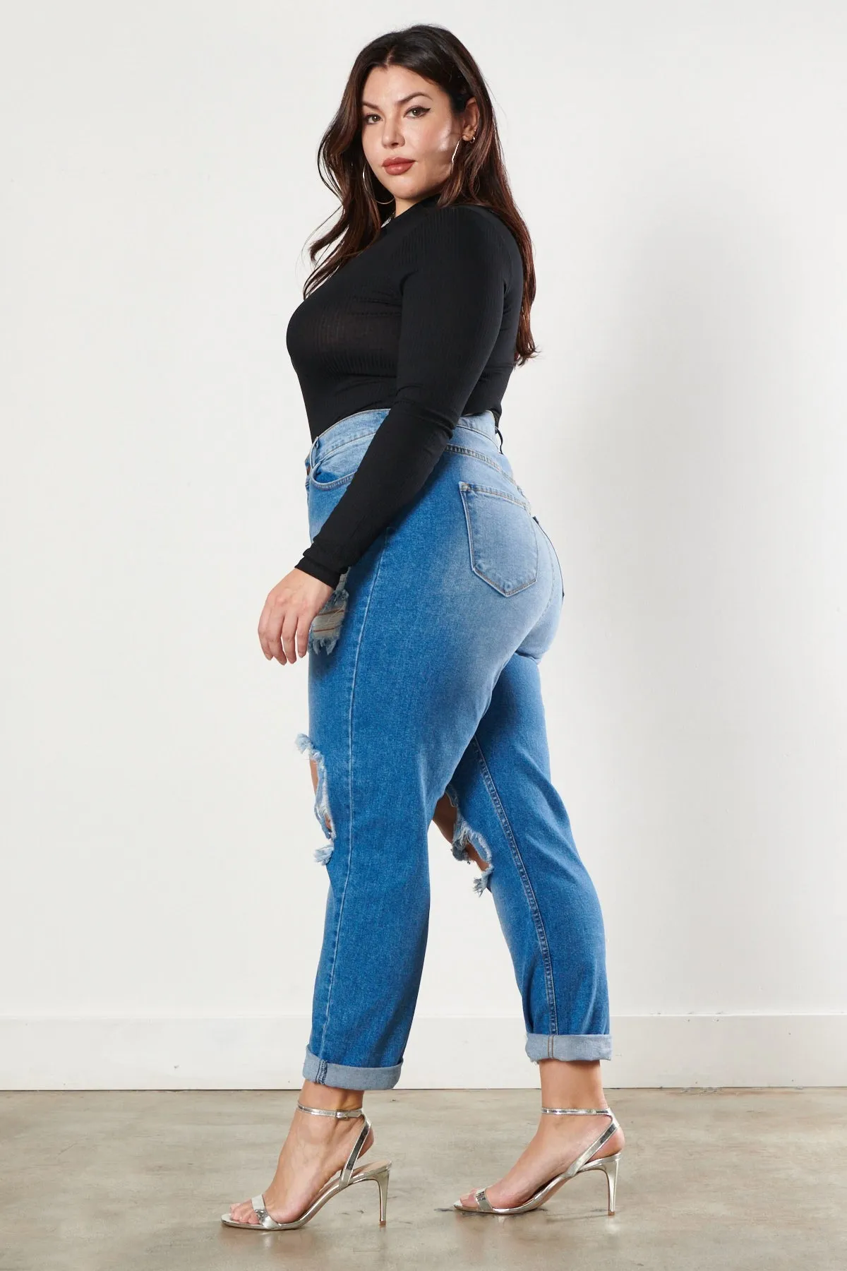 PLUS Distressed Vintage Tint Mom Jeans