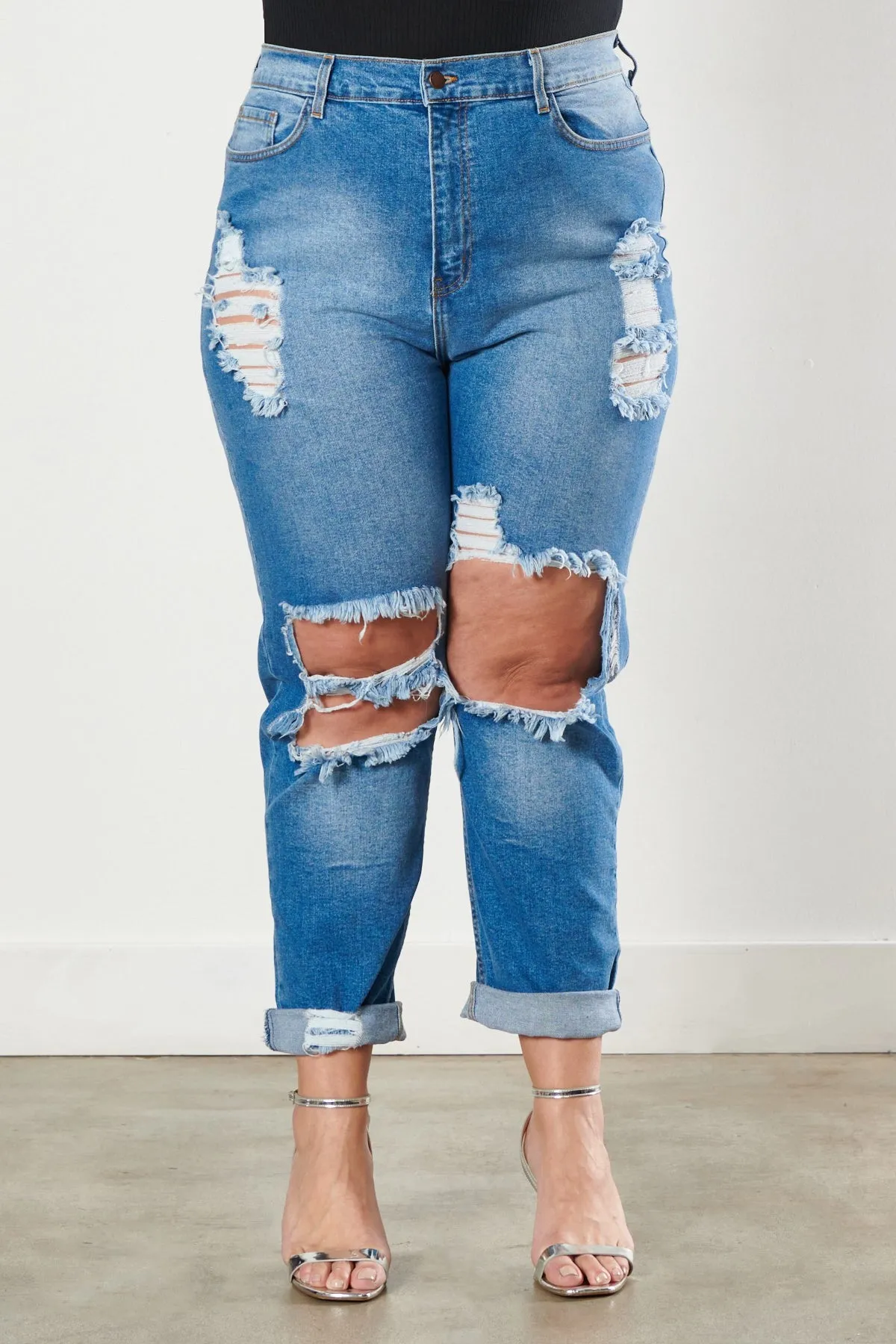PLUS Distressed Vintage Tint Mom Jeans