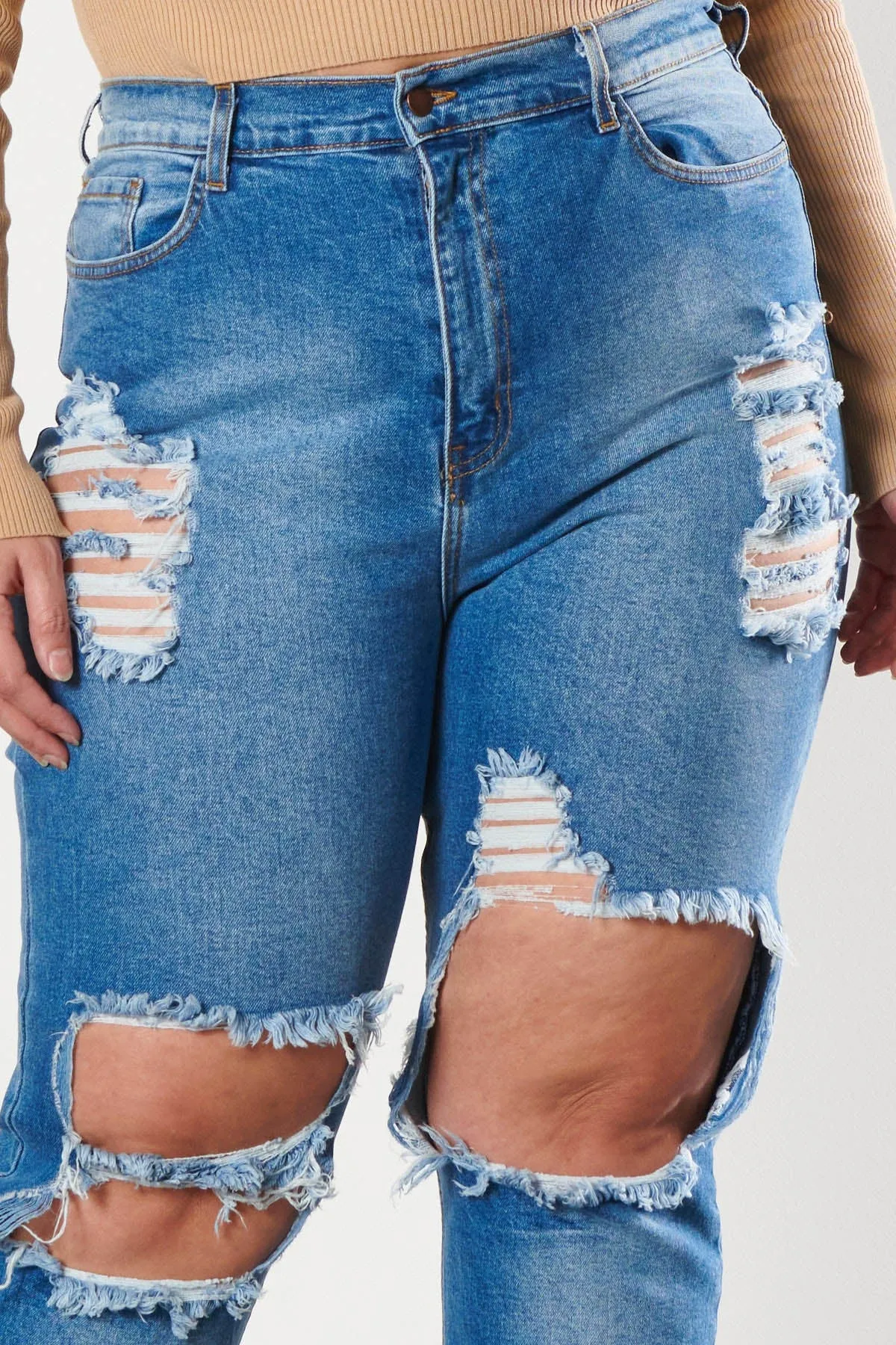 PLUS Distressed Vintage Tint Mom Jeans