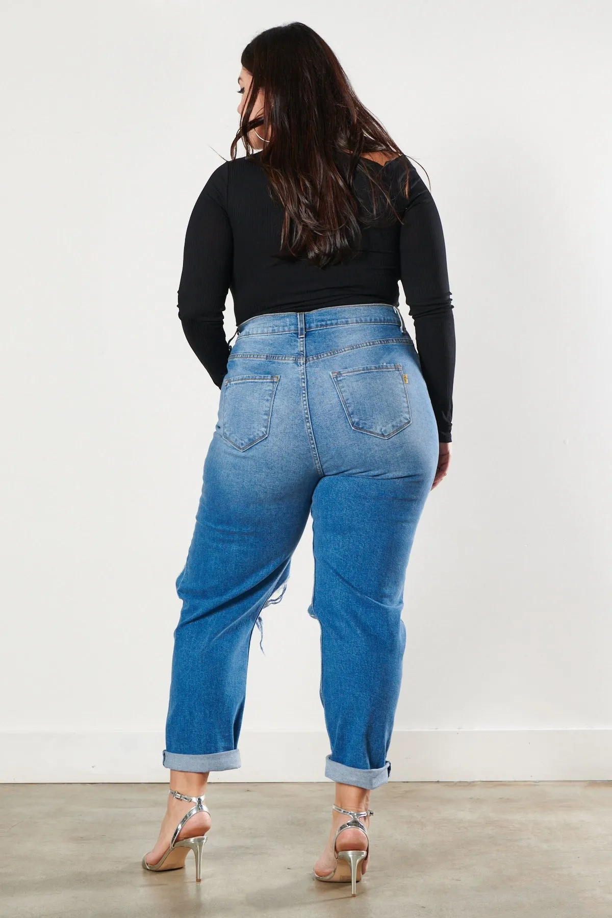 PLUS Distressed Vintage Tint Mom Jeans
