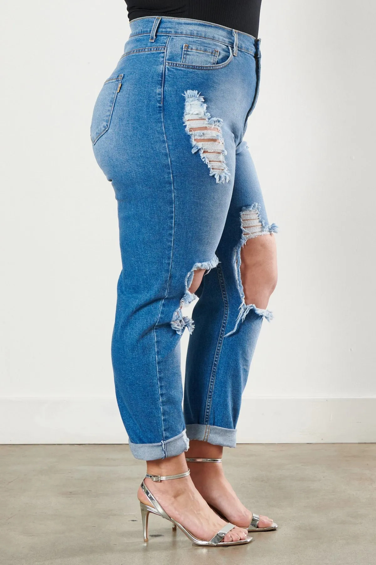 PLUS Distressed Vintage Tint Mom Jeans
