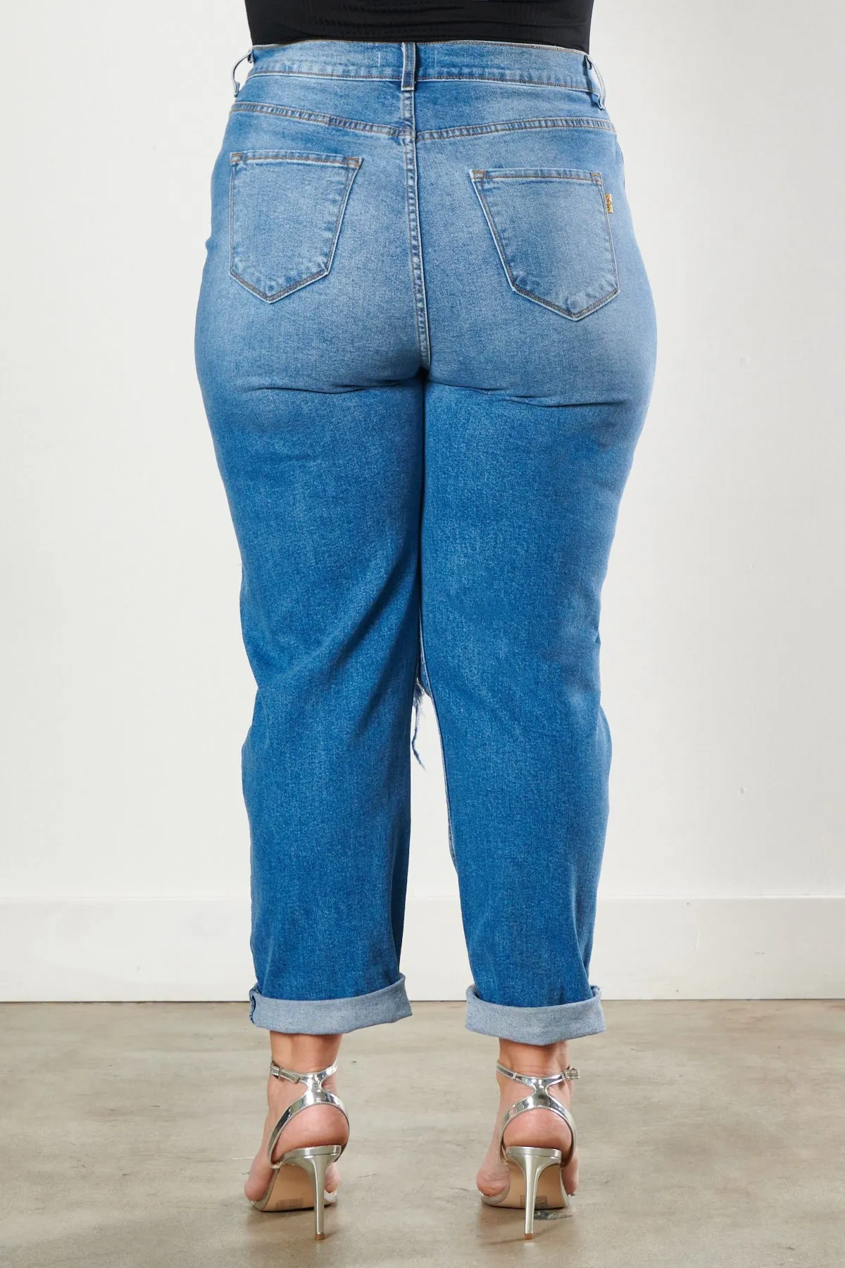 PLUS Distressed Vintage Tint Mom Jeans
