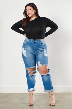 PLUS Distressed Vintage Tint Mom Jeans