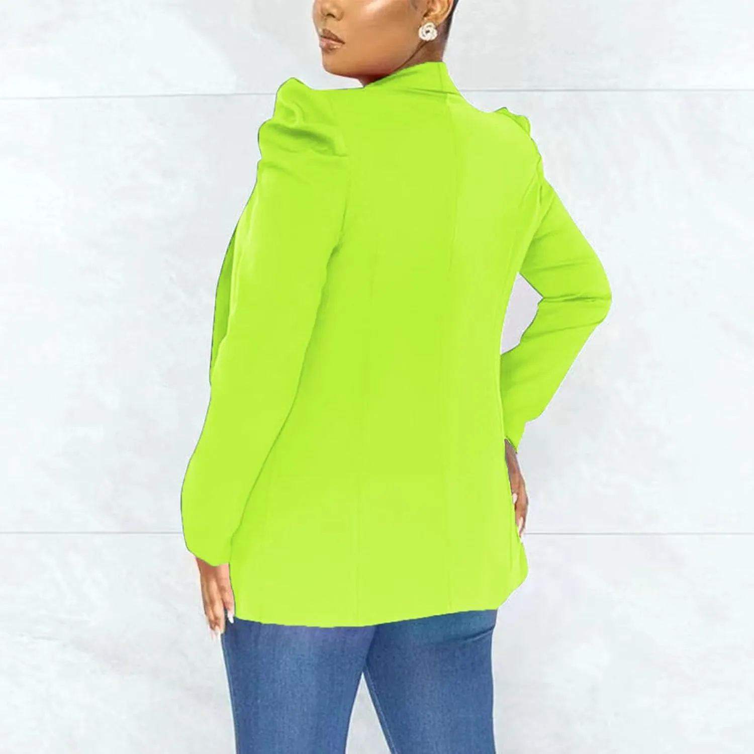 Puff Sleeve Blazers for Women 2023 Pad Shoulder Open Front Work Blazer Suit Business Solid Color Coats Office Jacket
