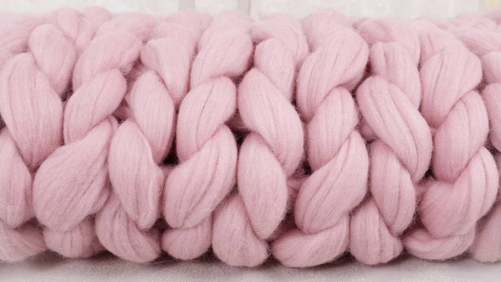 Rose Quartz Pink  Chunky Knit Blanket -Super Chunky Knit Merino Wool 40" x 60" Throw Blanket Giant Knit, Bulky Knit Blanket Cuddly Soft!