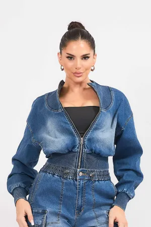 Round Neck Full Zip Blouson Jacket